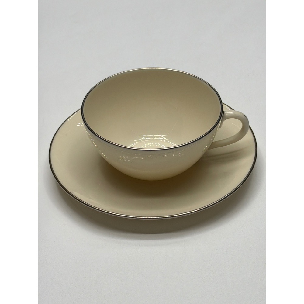 Lenox Olympia PL Ivory Bone China Teacup and Saucer Set Platinum‎ Trim X 303 P